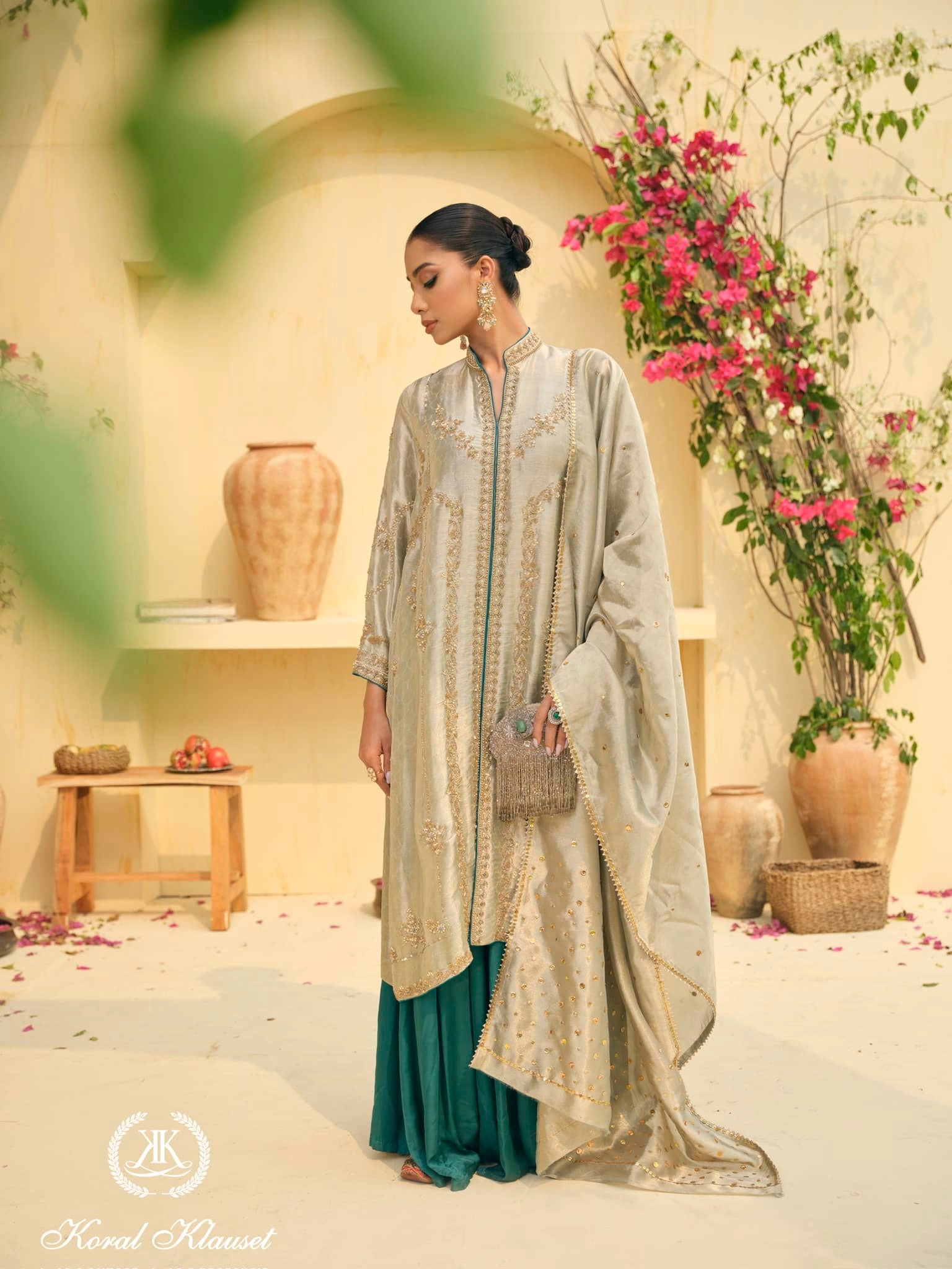 Layered Grey and Teal Formal Jacket Set